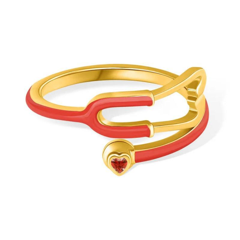 Personalized Multicolor Enamel Stethoscope Heart Birthstone Ring Nurses Week Appreciation Gift for Nurse Doctor Medical Staff