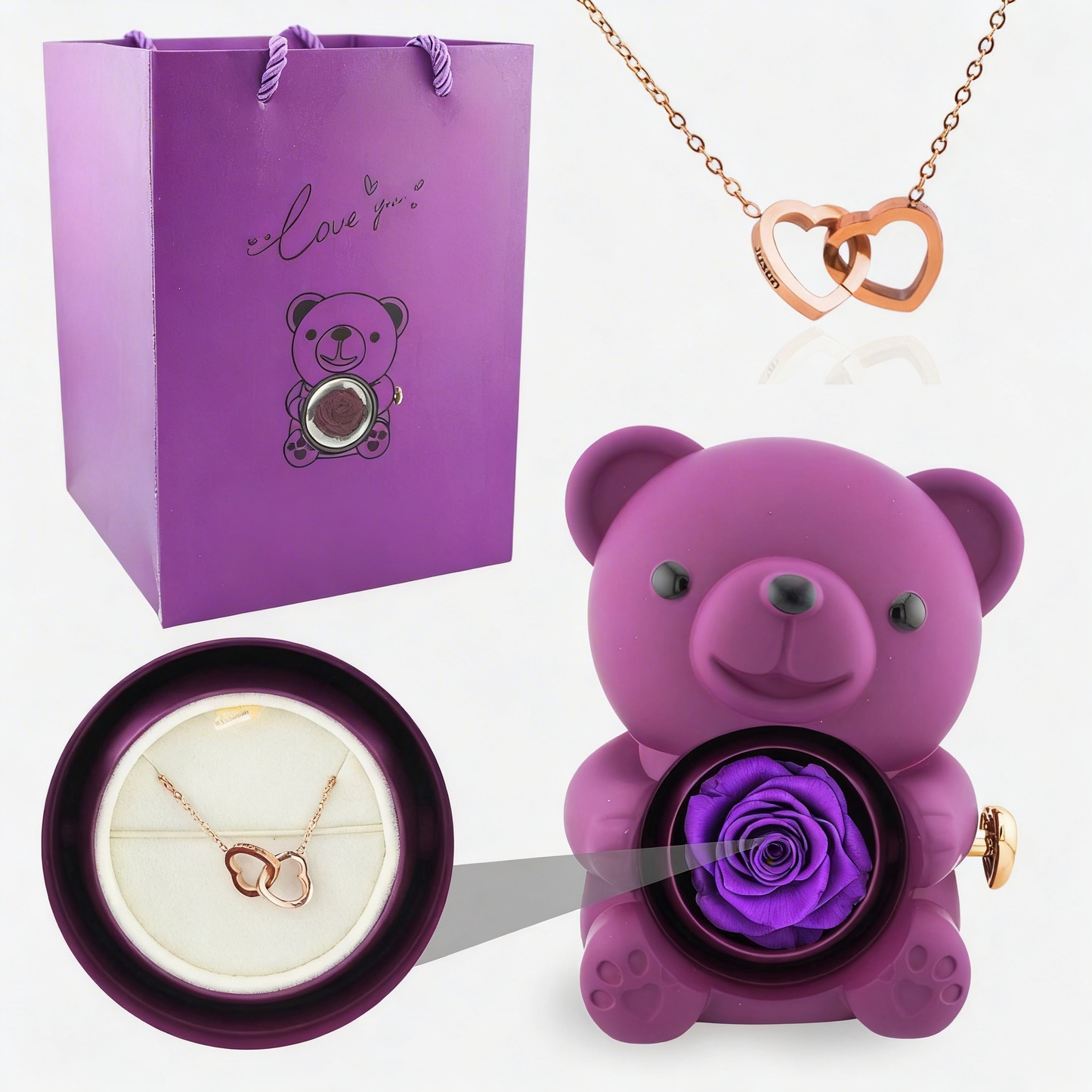 Eternal Rose Bear with Engraved Necklace
